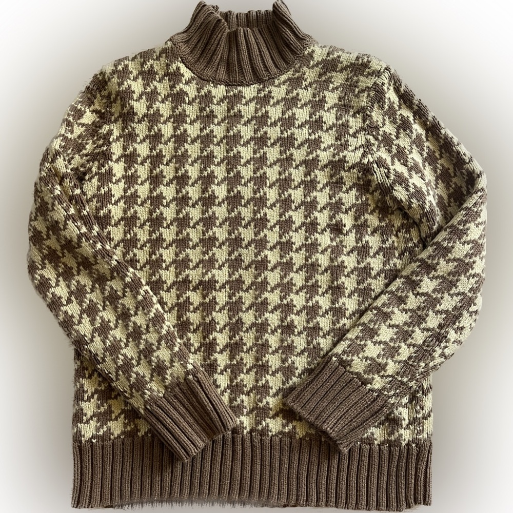 Jones New York Sport Houndstooth Knit Wool Blend Sweater Women’s Medium Brown